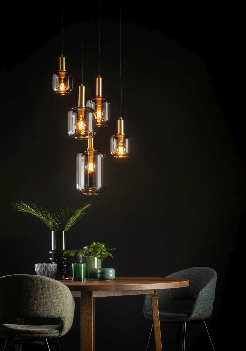 Lucide JOANET - Závesné svietidlo - Ø 66 cm - 5xE27 - Smoke Grey